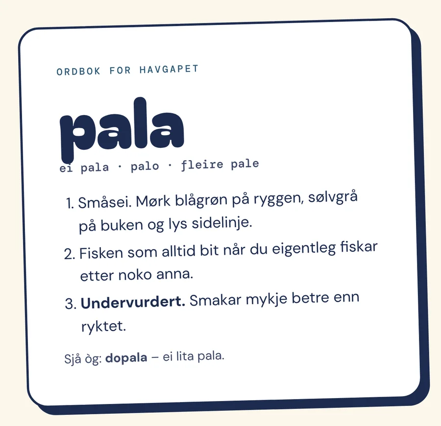 Ordbokskort fra palepop.no: «pala – ei pala, palo, fleire pale»